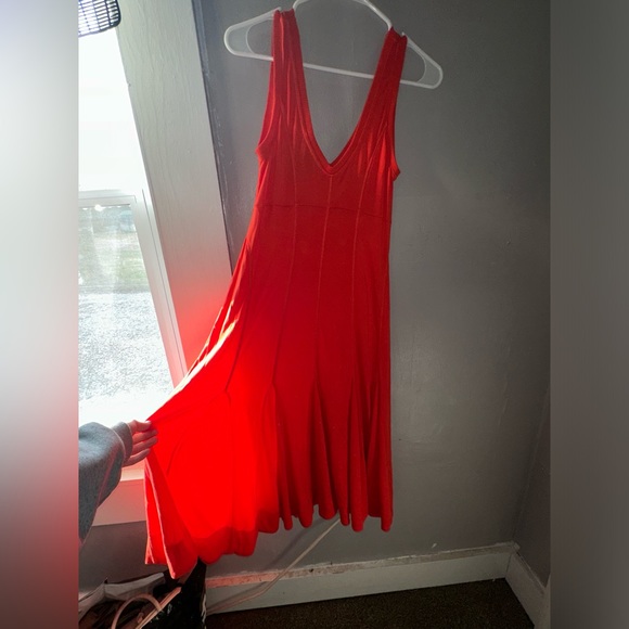 Anthropologie Maeve Women's Midi Swing Dress Orange Double-V Neck - Picture 2 of 7